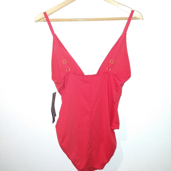 NWOT LA BLANCA Red Social Club Embroidered Plunge Swimsuit - Picture 6 of 12